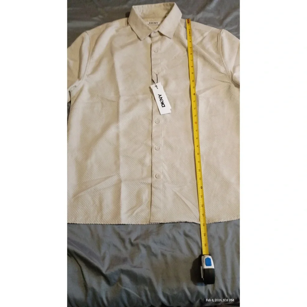 DKNY Men's Geometric Button-Up Shirt Sand Color M Stretch Long Sleeve‎